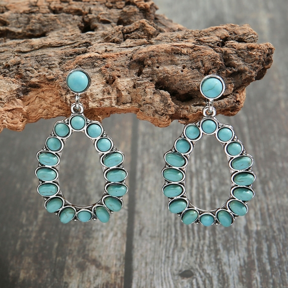 Turquoise Teardrop Dangle Earrings - Picture 5 of 5